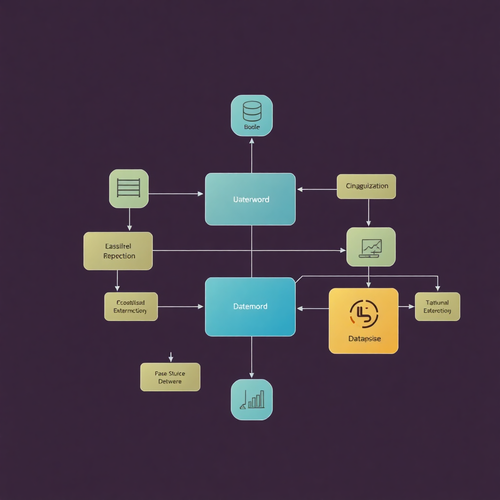 enterprise data architecture diagram, data flow visualization, modern database infrastructure, professional technical illustration