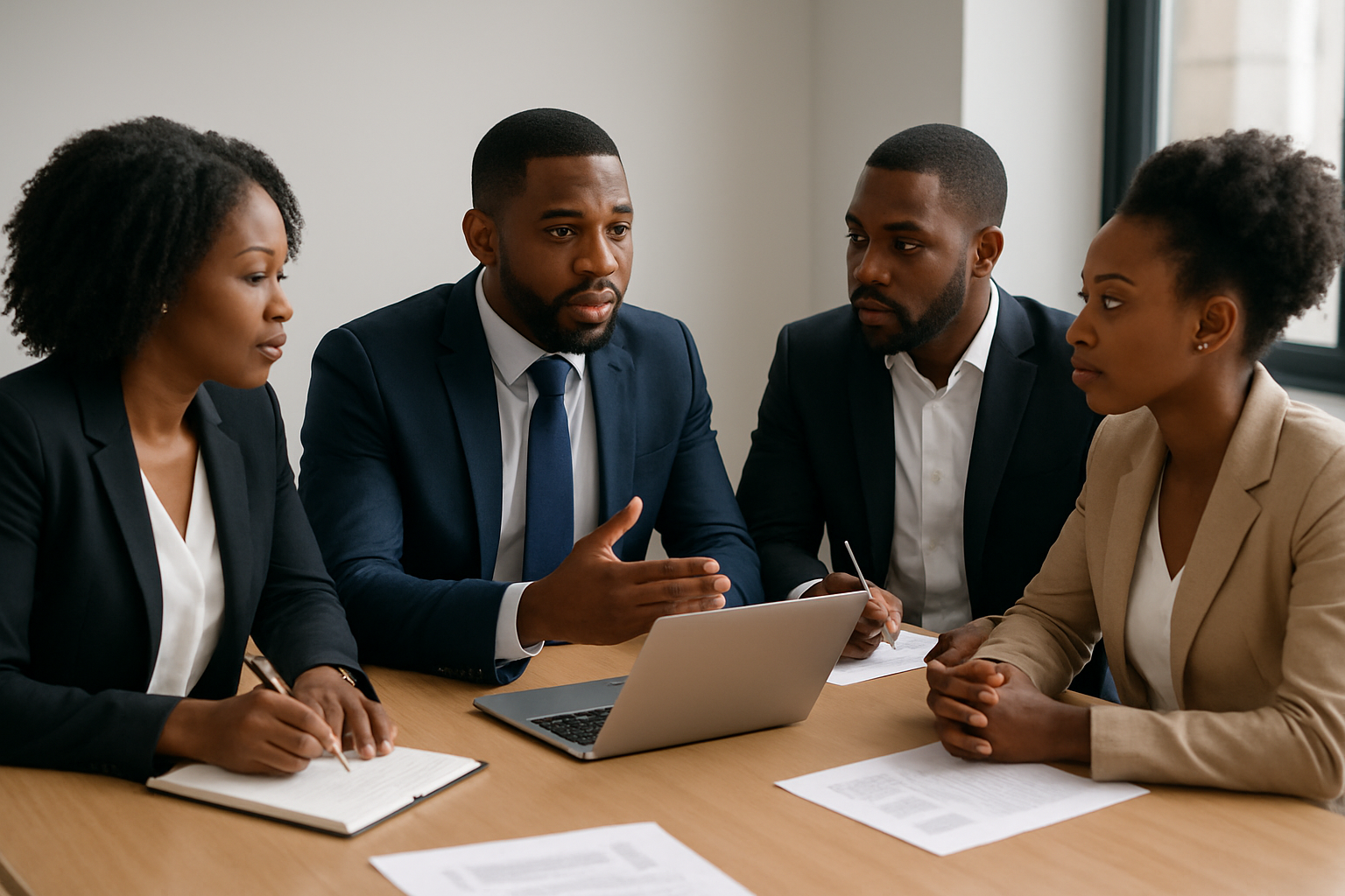 professional business team meeting, corporate collaboration, modern office environment